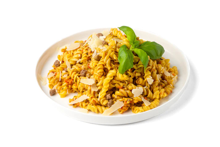 Creamy pasta with beef